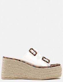 Panterkowe klapki na Koturnie z Plecionką i Transparentnymi Paskami i Klamrami Lunitielle fashion belle