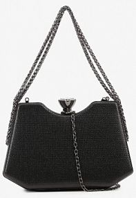Czarna Błyszcząca torebka w Stylu Kopertówki z Odpinanym Łańcuszkiem Heriora Renee
