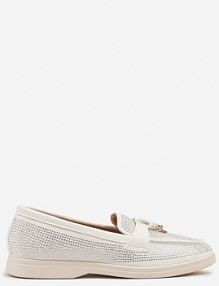 Białe mokasyny z Cholewką z Cyrkoniami Zdobione Aplikacją Tenurea c'm paris damskie