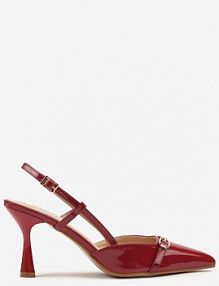 Bordowo-Czerwone sandały Lakierowane Slingback Ozdobione Klamrą Novilora ciaodeo