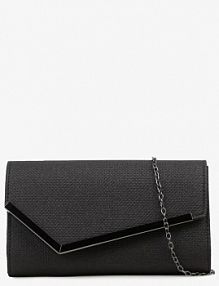 Czarna torebka Kopertowa Ozdobiona Metaliczną Nicią z Łańcuszkiem Ceriora Renee