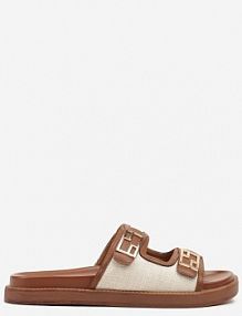 Brązowo-Beżowe klapki Ozdobione Geometryczną Aplikacją Tolirane c'm paris damskie