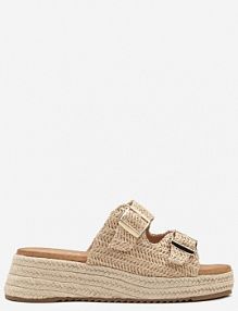 Ciemnobeżowe klapki na Plecionej Podeszwie Ozdobionej Klamrami Liaritia c'm paris damskie