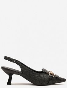 Czarne sandały na Kaczuszce Typu Slingback Ozdobione Klamrą Tolirea c'm paris