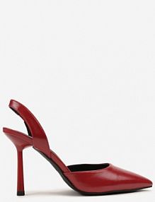 Bordowo-Czerwone sandały na Szpilce ze Szpiczastym Noskiem i Odkrytą Piętą Deralise ciaodeo