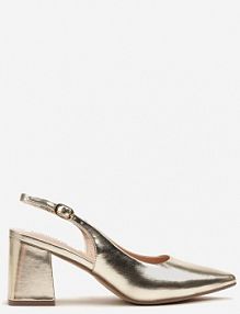 Złote sandały Slingback na Słupkowym obcasie Tenella ciaodeo