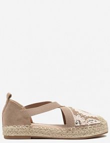 Ciemnobeżowe espadryle w Stylu Boho Zdobione Haftem Cekinami i Plecionką Idariva cink me damskie