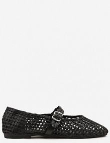 Czarne Ażurowe Balerinki w Stylu Mary Jane z Plecioną Cholewką Deraelle ciaodeo