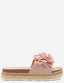 Różowe klapki na Niskiej Platformie z Ozdobną Aplikacją z Kwiatem Soprine ciaodeo damskie