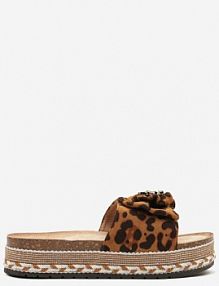 Panterkowe klapki na Niskiej Platformie z Ozdobną Kokardą i Aplikacjami Tenaziea ciaodeo damskie