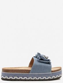 Niebieskie klapki na Niskiej Platformie z Ozdobną Kokardą i Aplikacjami Tenaziea ciaodeo damskie