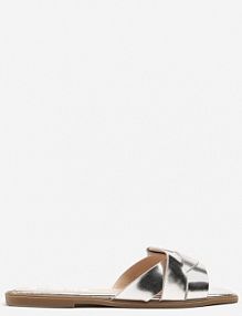 Srebrne klapki na Płaskiej Podeszwie z Ozdobną Cholewką Tenoliea ciaodeo damskie