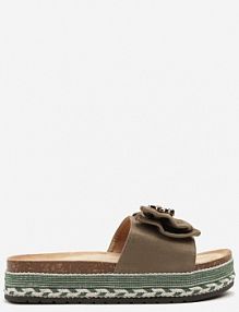 Zielone klapki na Niskiej Platformie z Ozdobną Kokardą i Aplikacjami Tenaziea ciaodeo damskie