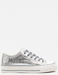 Srebrno-Niebieskie Brokatowe trampki z Napisem i Niską Cholewką Borlevi bestelle damskie