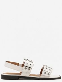 Białe sandały Zdobione Nitami i Sprzączkami w Rockowym Stylu Desaniela c'm paris damskie