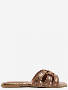 Brązowe Wężowe klapki Ozdobione Paskami Telonilia bestelle damskie