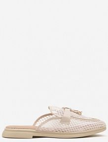 Beżowe Transparentne klapki Mule z Siateczki Zdobione Zawieszką Telianne bestelle damskie