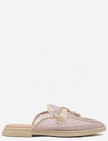 Ciemnobeżowe Transparentne klapki Mule z Siateczki Zdobione Zawieszką Telianne bestelle damskie