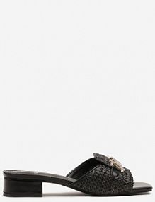 Czarne klapki na Niskim Słupku z Elegancką Aplikacją i Zdobieniami z Plecionki Sopina fashion belle