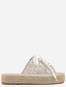 Białe klapki na Grubej Podeszwie z Plecionki Zdobione Tweedem i Sznurowaniem Nevalissa ciaodeo damskie