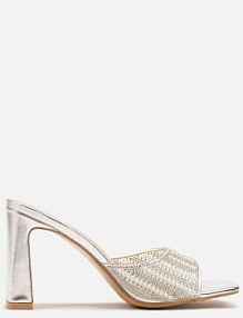 Srebrne klapki na Słupku z Cyrkoniową Cholewką Merowenna fashion belle