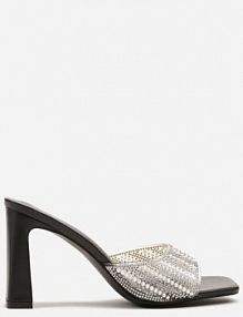 Czarne klapki na Słupku z Cyrkoniową Cholewką Merowenna fashion belle