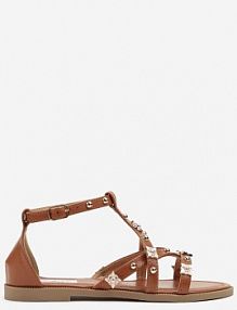 Brązowe sandały z Metalicznymi Nitami Merarose ciaodeo damskie