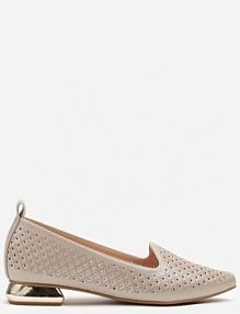 Beżowe półbuty z Ażurową Cholewką i Metalicznym Obcasem Arivene Renee damskie