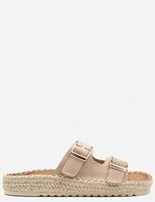 Beżowe klapki z Klamrami i Jutową Plecionką Karinn fashion damskie