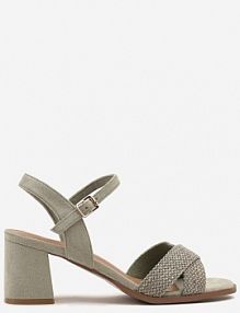 Zielone sandały na Słupku Ozdobione Plecionką Mevenaelle super mode