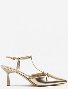 Złote sandały Typu Slingback Ozdobione Paskiem Nilavin ciaodeo