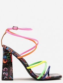 Czarno-Różowe sandały na Słupku Ozdobione Kwadratowym Noskiem Nilusca ciaodeo