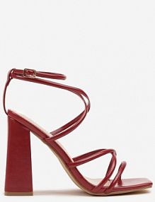 Bordowo-Czerwone sandały na Słupku Ozdobione Kwadratowym Noskiem Nilusca ciaodeo