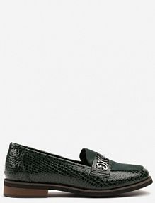 Zielone Lakierowane Mokasyny ze Skórzaną Wkładką Socca Renee damskie