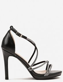 Czarne sandały na Szpilce z Paseczkami Ozdobionymi Cyrkoniami Sorisma fashion belle