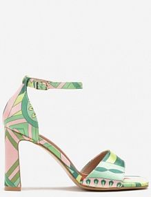 Zielone sandały na Słupkowym obcasie w Abstrakcyjny Print Haliones fashion belle