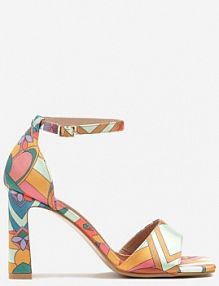 Pomarańczowe sandały na Słupkowym obcasie w Abstrakcyjny Print Haliones fashion belle