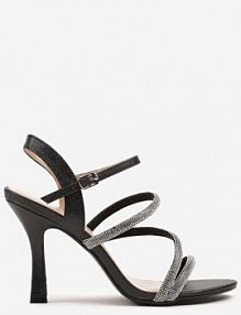 Czarne sandały na Szpilce Ozdobione Cyrkoniami Jorineas fashion