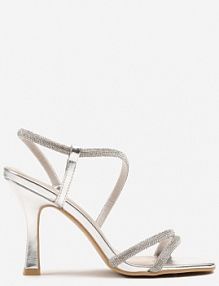 Srebrne sandały na Szpilce Ozdobione Cyrkoniami Dennilsa fashion
