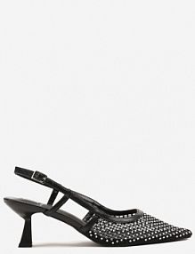 Czarne sandały na Kaczuszce Slingback z Siateczkową Cholewką i Cyrkoniami Velionna fashion