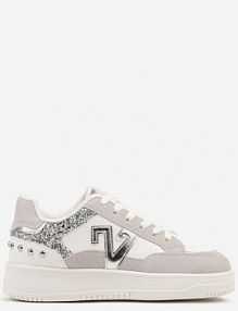 Biało-Szare sneakersy Ozdobione Metalicznymi Aplikacjami i Brokatem Pilliossa ideal damskie