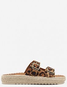 Panterkowe klapki z Klamrami i Jutową Plecionką Karinn fashion damskie