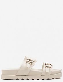 Beżowe klapki z Dwoma Paskami na Sprzączki Milanne cink me damskie