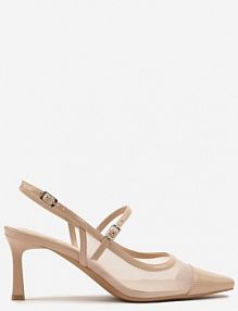 Beżowe sandały na Szpilce Slingback z Transparentną Cholewką Eviralli fashion belle