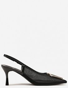 Czarne Siateczkowe sandały na obcasie z Klamerką Odiennea fashion belle