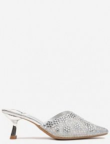 Srebrne klapki Typu Mule na Kaczuszce ze Szpiczastym Noskiem z Cyrkoniami Villifia cink me