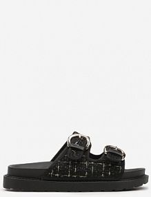 Czarne klapki z Ozdobnymi Klamrami Setaliona cink me damskie