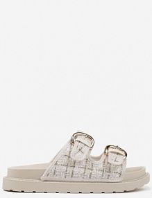 Beżowe klapki z Ozdobnymi Klamrami Setaliona cink me damskie