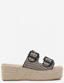 Czarne klapki na Koturnie z Plecionki z Klamrami Nanarea ideal