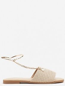 Beżowe klapki z Łańcuszkiem na Kostkę Naniriea ideal damskie